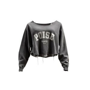 Comfort Colors Poise Pilates Distressed Cropped Pullover Sweatshirt Charcoal M